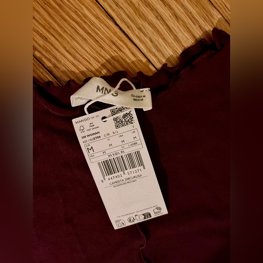 Mango Purple Long Sleeve Top Size M NWT Lettuce Hem - Picture 2 of 6